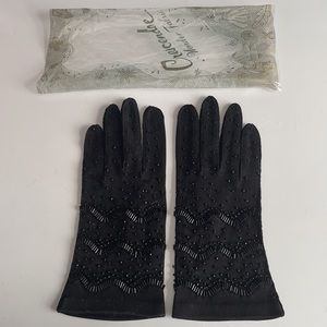 Vintage 1940’s Crescendoe black beaded gloves S 6 7 wonder fabric